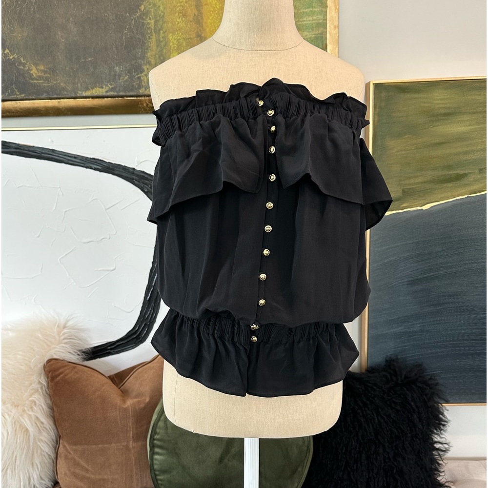 Ty Collection by Tiffany Saidnia 💯 Silk Strapless Ruffle Button Down Blouse